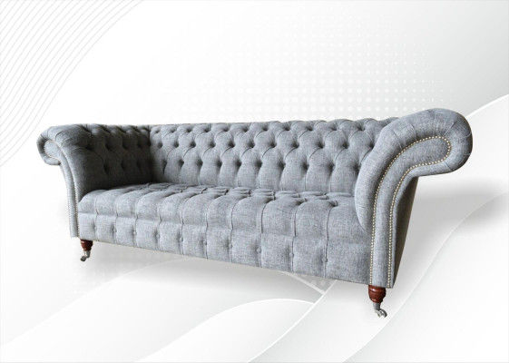 Tela Sofá Sofá Tapizado Conjunto de 3 plazas Sofás Chesterfield Gris Terciopelo