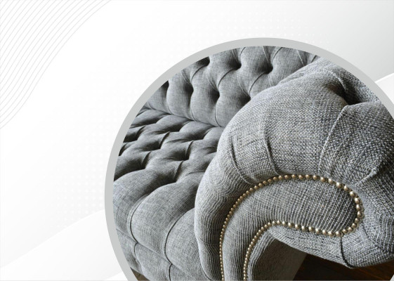 Tela Sofá Sofá Tapizado Conjunto de 3 plazas Sofás Chesterfield Gris Terciopelo
