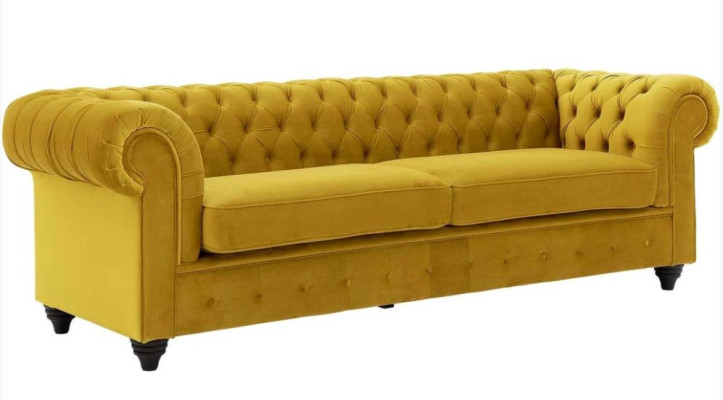 Sofá Chesterfield amarillo con botones, asientos acolchados, sofás de lujo nuevos.