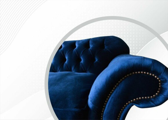Ohrensessel sillón diseño para televisión tapizado sofá Chesterfield textil azul.