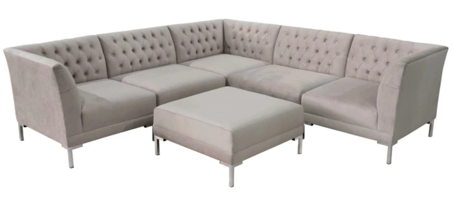 Sofá esquinero Chesterfield con reposapiés, conjunto de 2 piezas en tela, sofás de esquina nuevos.