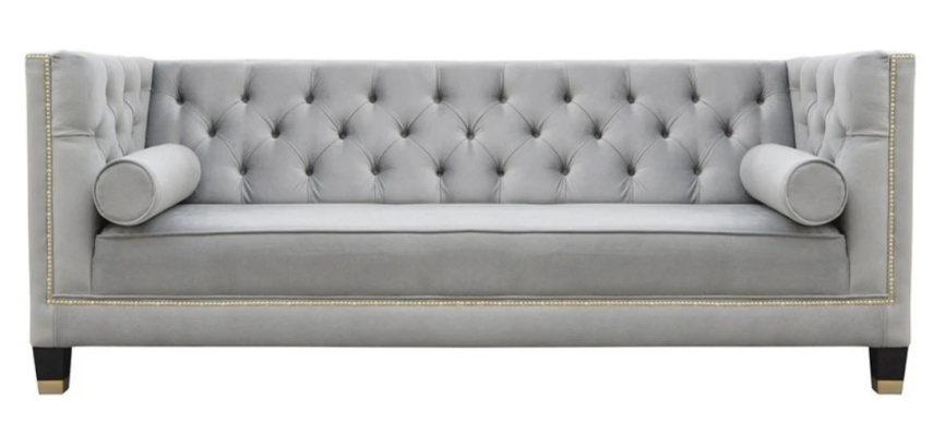 Lujo Gris Chesterfield Terciopelo Tres Plazas Muebles Tapizados Hotel Sala de Estar Práctica