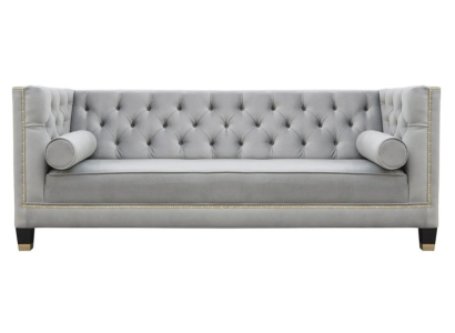 Lujo Gris Chesterfield Terciopelo Tres Plazas Muebles Tapizados Hotel Sala de Estar Práctica