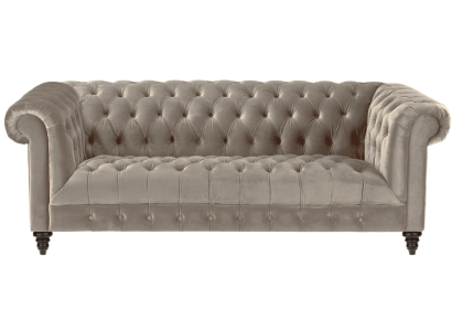 Sofá de terciopelo beige de lujo Chesterfield con botones, de tres plazas.