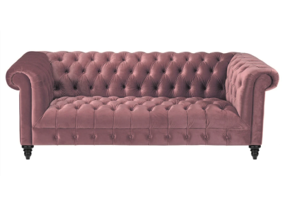 Sofá de lujo de terciopelo fucsia Chesterfield con botones de tres plazas