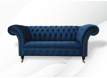 Diseño Chesterfield Sofagarnitur Sofá de 2 plazas Textil Azul Sofás Tapizados Azules