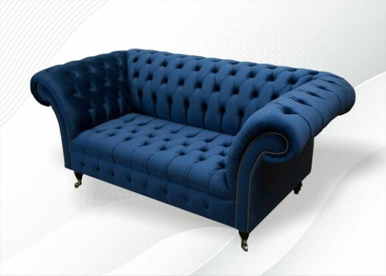 Diseño Chesterfield Sofagarnitur Sofá de 2 plazas Textil Azul Sofás Tapizados Azules