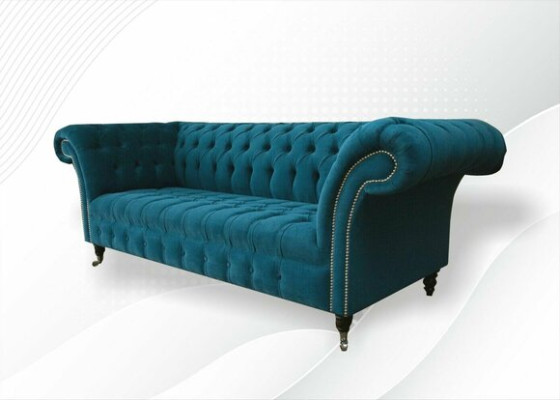 Sofá de diseñador, asiento acolchado de 3 plazas, azul, conjunto de muebles de tela turquesa, nuevo.