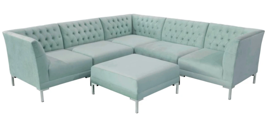 Sofá de esquina turquesa azul estilo de sala de estar Muebles Chesterfield Country House Set de 2 piezas.