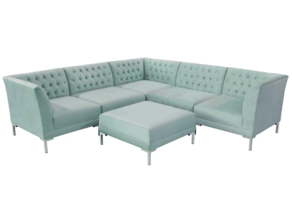 Sofá de esquina turquesa azul estilo de sala de estar Muebles Chesterfield Country House Set de 2 piezas.