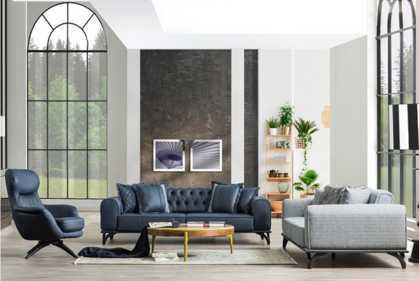 Sofá de tres plazas 227 cm Sofá Sofás Tapicería Muebles Textil Tela