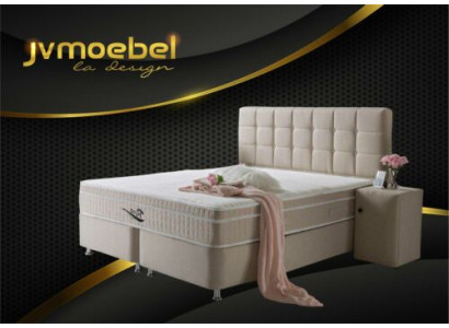 Cama boxspring de lujo de 3 piezas con mesita de noche, muebles de cama, dormitorio de lujo.
