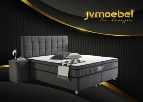 Cama boxspring de lujo de 3 piezas con mesita de noche, muebles de cama, dormitorio de lujo.