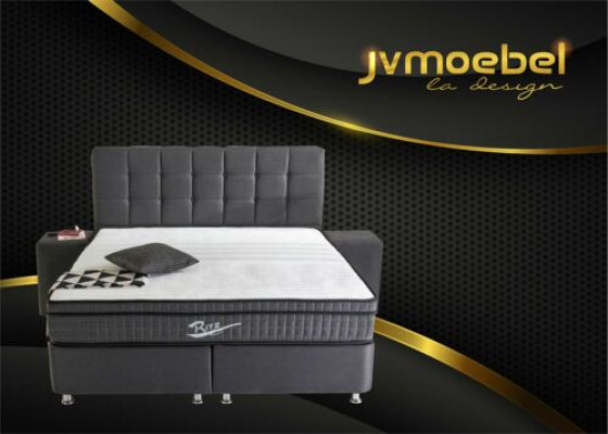 Cama boxspring de lujo de 3 piezas con mesita de noche, muebles de cama, dormitorio de lujo.