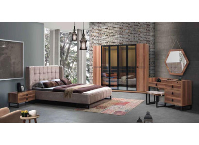 Juego de dormitorio de 5 piezas. Cama de lujo 2 mesitas de noche Cómoda Armario de madera Nuevo