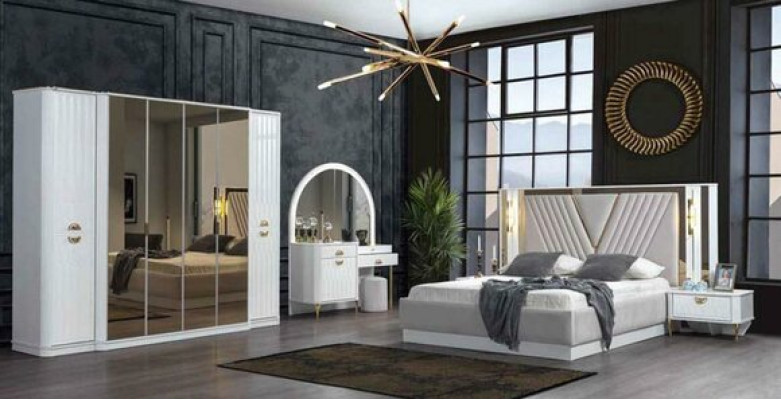 Armario con espejo, muebles de madera, armarios de Italia para dormitorio.