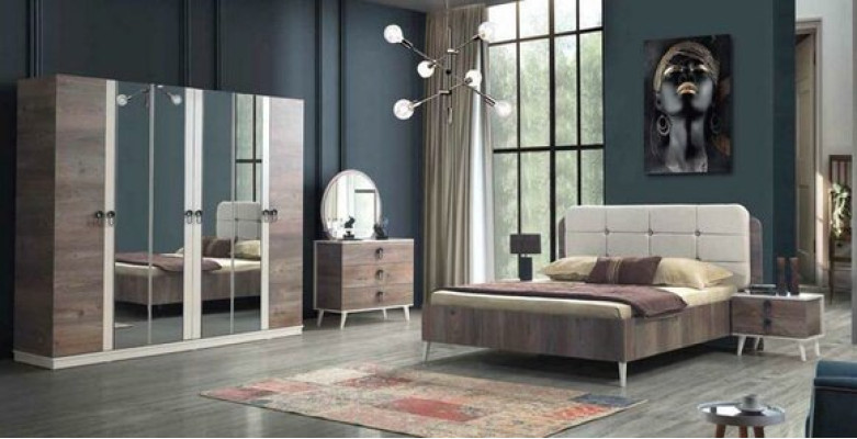 Cama Cama doble Dormitorio Diseño Camas modernas tapizadas en madera