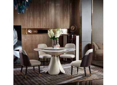 Mesa de comedor 6 sillas de comedor de cuero redonda moderna diseño muebles.