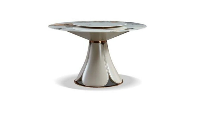 Mesa de comedor 6 sillas de comedor de cuero redonda moderna diseño muebles.