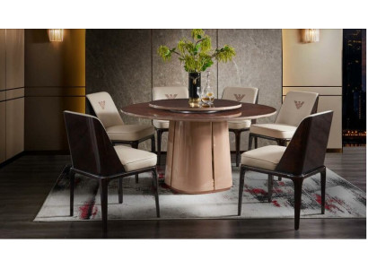 Cuero de lujo Beige Grupo Silla de respaldo Diseño moderno Muebles Comedor Madera 6 sillas