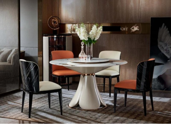 Mesa de comedor 4 sillas Redonda Conjunto de comedor de lujo Grupo de diseño Muebles de comedor de 5 piezas.