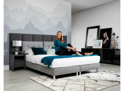 Cama de diseñador Dormitorio Camas Textil Cuero Hotel Lujo Tapizado Terciopelo Gris Nuevo.