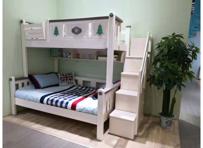 Literas modernas para niños y niñas con escalera armario alto de madera.