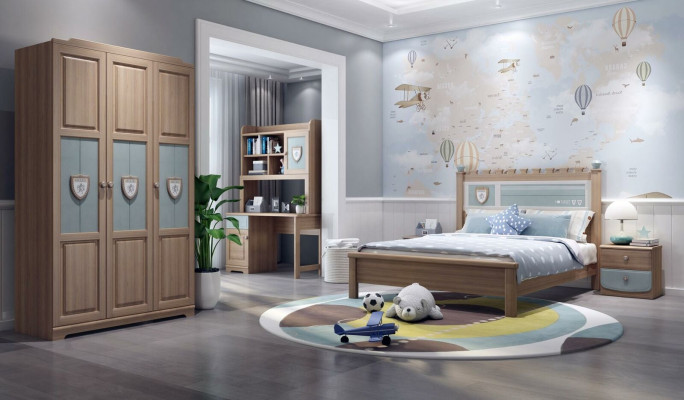 Habitación juvenil conjunto infantil Cama Cómoda Armario de 5 piezas Dormitorio Nuevo