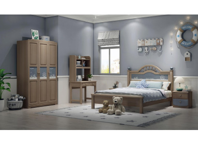 Juego de habitación juvenil infantil dormitorio moderno armario cama mesita de noche mesa 5 piezas.