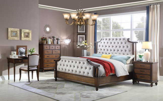 Cama 2x Mesita de noche 3 piezas. Conjunto de dormitorio Camas nuevas de lujo Chesterfield 180x200