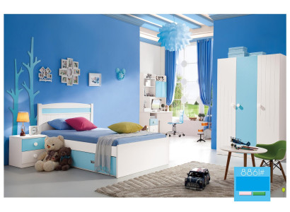 Conjunto completo para niños habitación juvenil Cama Cómoda Armario Mesa Oficina 4 piezas Muebles