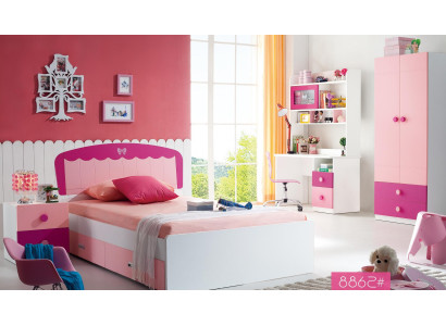 Juego de mesa, cama, armario, cómoda, conjunto de 4 piezas para habitación juvenil o infantil.