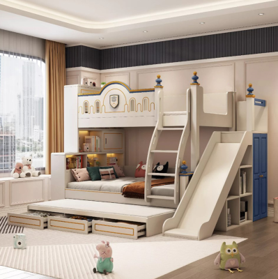 Litera de niños diseño moderno cama infantil habitación infantil camas rosa tobogán