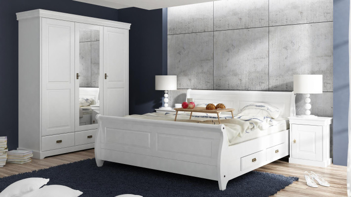 Set de dormitorio Cama Mesita de noche Armario de ropa Camas de hotel Diseño de madera 4 piezas.