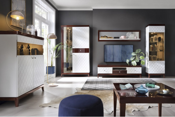 Clásico armario de TV de alto brillo RTV, aparador, mueble de TV, diseño de pared.