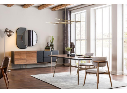 Mesa de comedor Marrón Diseñador Mesas Mesa + 4x Silla con respaldo Muebles Set de 5 piezas.