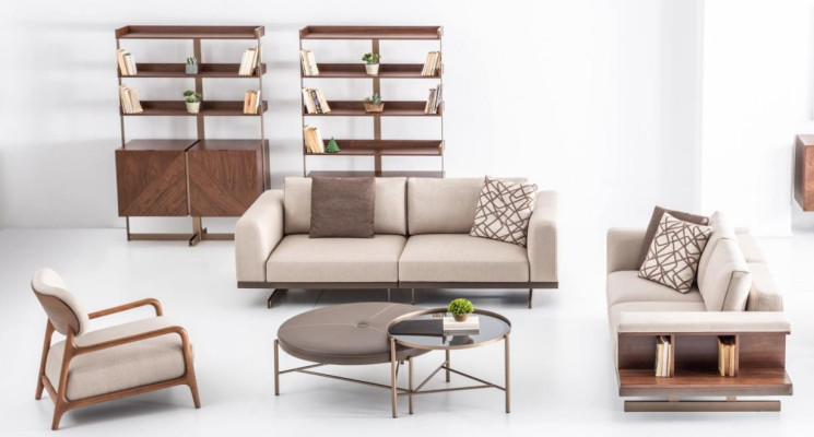 Moderno conjunto de sofá lujo muebles tapizado textil gris sofá moderno