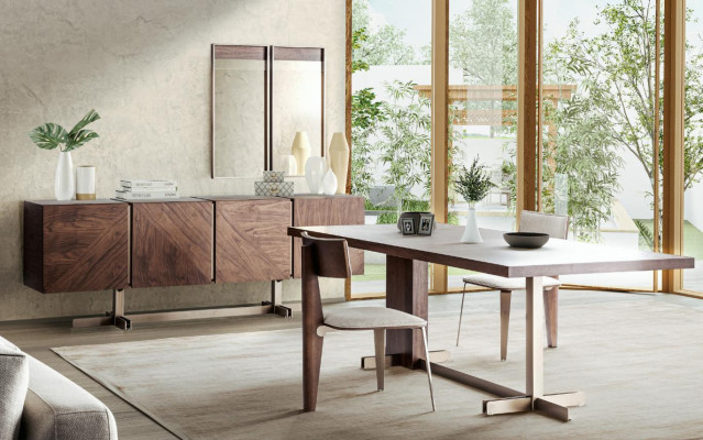 Mesa de comedor marrón Diseñador Mesas Mesa + 4x Silla de respaldo Muebles Juego de 5 piezas.