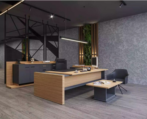 Set de oficina de alta calidad y elegante en estilo moderno hecho de madera resistente.