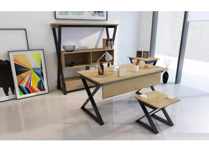 Conjunto de muebles marrones Escritorio Estantería Mesas de centro Mesa consola 4 piezas.