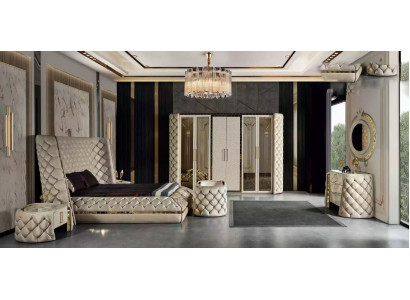 Set de dormitorio Chesterfield diseño de muebles cama armario espejo de 7 piezas.