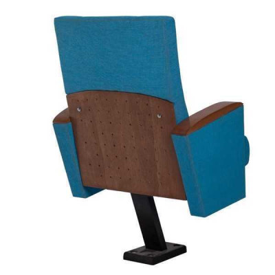 Silla de cine, silla de teatro tapizada con reposapiés fijo y respaldo reclinable.