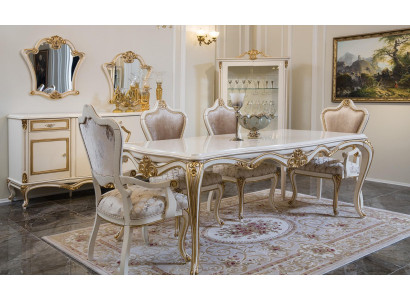 Comedor clásico, mesa de comedor, vitrina, 4 sillas, conjunto de comedor, cómodas, juego de 7 piezas.