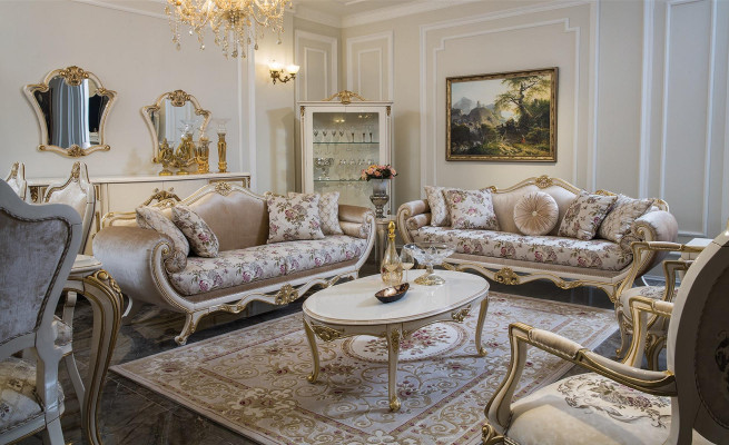 Sofá de 3 plazas Sofás de lujo de tela de tres plazas Diseño clásico de muebles de salón