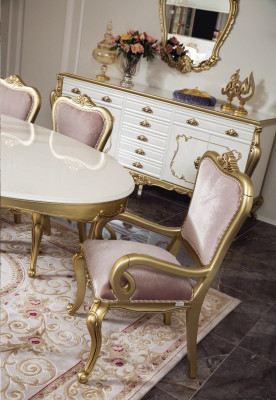 Conjunto de comedor de diseño de 8 piezas: mesa de comedor, silla, cajonera, vitrina, espejo