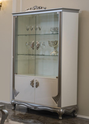 Vitrina de lujo de madera de cerezo Muebles italianos Aparador de sala con vitrina de vidrio