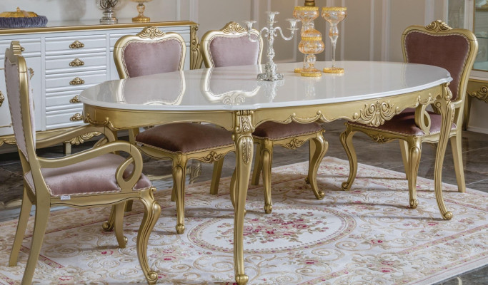 Mesa de comedor de lujo, mesa de lujo, mesa de madera de lujo de Italia, mesas de comedor clásicas, muebles clásicos.
