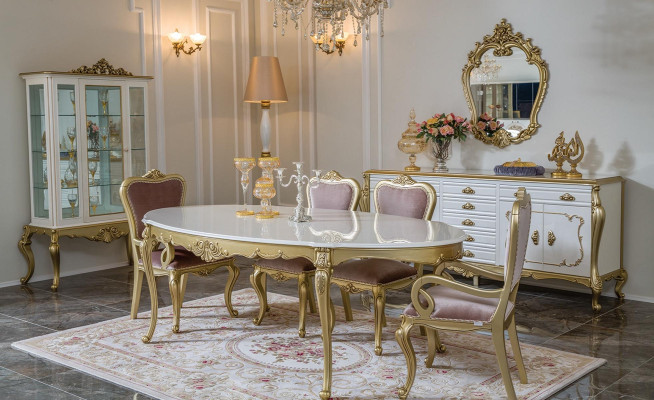Mesa de comedor de lujo, mesa de lujo, mesa de madera de lujo de Italia, mesas de comedor clásicas, muebles clásicos.