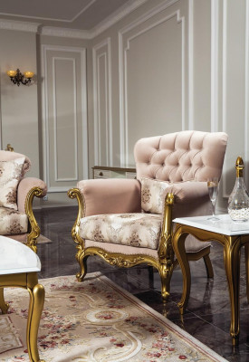 Diseño de sillón de lujo. Muebles de madera clásicos Chesterfield. Textil para sala de estar, nuevo.