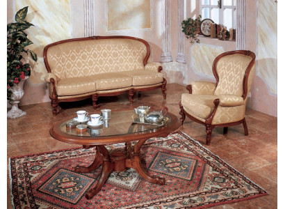 Conjunto clásico de sofá, sofá, sillón y mesa de centro en muebles italianos de 3 piezas.